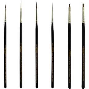 ZEM Brush Synthetic Sable Detail Brush Set Sizes Long Liners 20/0,10/0,5/0 Mini Liner 5/0, Angle 1/8", Shader 2