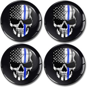 4 x 60mm 3D Domed Car Wheel Centre Rims USA Flag Skull Thin Blue Line Stickers Decals for Caps Vehicle Auto Tuning Emblem A 9960