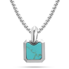 RTZN® Turquoise Necklace for Men – Premium Mens Small Square Pendant with Stainless Steel Box Chain 22" Inch + 2" Extension - Mens Turquoise Necklace