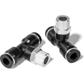 TAILONZ PNEUMATIC ذكر فرع تي شيرت 1/4 بوصة أنبوب OD × 1/4 بوصة NPT خيط دفع لتوصيل التركيبات PT-1/4-N2 (عبوة من 10) in Kuwait