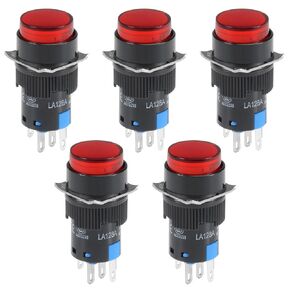 uxcell 5Pcs 16mm Momentary Push Button Switch Red LED Light Round Button 1 NO 1 NC Light 12V