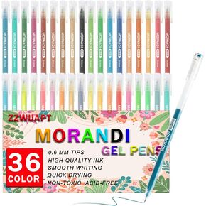 Morandi Gel Pens,36 Color Gel Pens Set for Adult Coloring Books Black Paper Doodling Scrapbooking Sketching Journaling