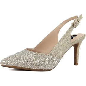 Jones New York Women's Rhinestone Mid Heel Pumps with Buckle Strap and Pointed Toe - Medium and Wide Width Sizes