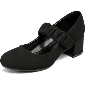 WSKEISP Mary Jane Dress Shoes for Women Closed Round Toe Chunky Low Heels Dressy Slip On Wedding Work Pumps Shoes