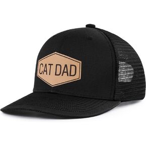 Cat Dad Hat Cat Mom Cap Cat Lover Gift for Fathers Day Leather Patch Trucker Hat