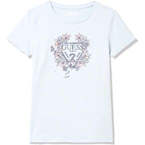 GUESS Girls' Organic Cotton Floral Triangle Logo Shirt