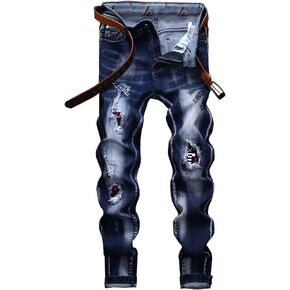 N//C Jeans Men Ripped Denim Pants Straight Slim Fit Regular Distressed Comfort Flex