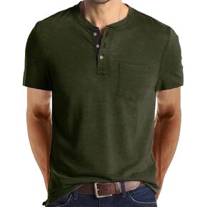 Mens Casual Short Sleeve Henley Shirts Fashion Button T Shirts with Pocket in Kuwait
