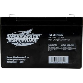 Interstate Batteries Power Patrol 6V 10Ah Battery (SLA0955) Sealed Lead Acid Rechargeable SLA AGM (F1 Terminal) UPS Power Solutions, Fire & Security Systems, Emergency Lighting