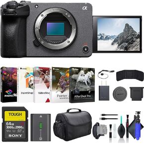 Sony FX30 Digital Cinema Camera ILME-FX30B, 64GB SF-G Tough Card, Bag, NP-FZ100 Compatible Battery, External Charger, Corel Photo Software, Flex Tripod, Hand Strap, Memory Card Wallet, and More