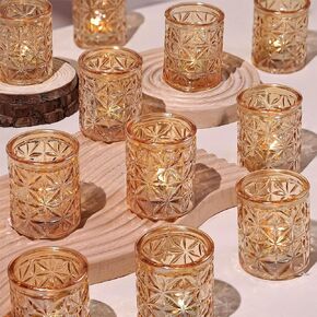 36pcs Amber Votive Candle Holders Bulk for Wedding Glass Tea Lights Candle Holder for Table Centerpiece Vintage Amber Candle Votives for Wedding Baby Shower Home Decor Gift