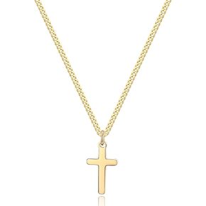 Cross Necklace for Boys 14k Gold Silver Stainless Steel Cross Necklace for Men Cuban Chain Simple Plain Cross Pendant Necklace Jewelry Gift 16-24 Inches Chain