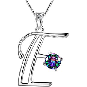 Aurora Tears 925 Sterling Silver Initial 26 Letter Customized Birthstone Necklace Women Crystal Mystic Rainbow Topaz Pendant Personalized Name Birthday Jewelry
