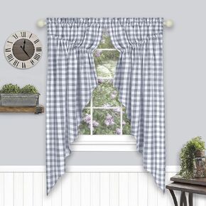 GoodGram 2 Pack Country Farmhouse Plaid Gingham Check Swag Valance Curtain Panels- Assorted Colors (Black)