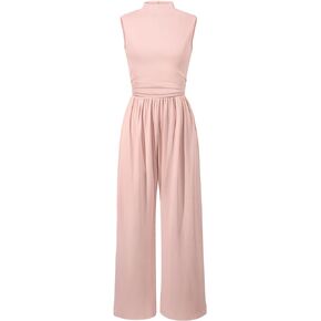 Women's Dressy Jumpsuits Casual Sleeveless Wide Leg Pants Outfits Mock Neck One Piece Summer elegant Rompers