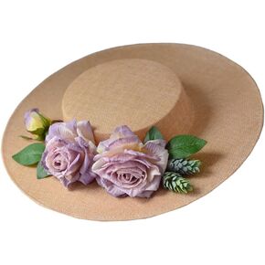 Womens Victorian Hat Vintage Tea Party Sun Hat Flowers Flat Hat