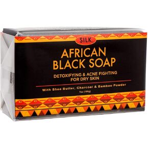 African Black Soap 7oz for Acne, Eczema, Dry Skin, Psoriasis, Scar Removal, Face & Body Wash - Shea Butter, Charcoal, Bamboo Powder