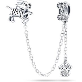 Safety Chain Charms for Bracelets 925 Sterling Silver with Cubic Zirconia Puppy Devil's Eye Heart Spacer Stopper Birthday Christmas Jewelry Gifts for Women