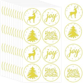 Clear Merry Christmas Stickers Labels, 1.5 Inch Round Adhesive Happy Holiday Christmas Joy Deer Tree Assortment Stickers for Cup, Computer,Gift Packaging,Envelope,Party Decorative.(120 pcs)