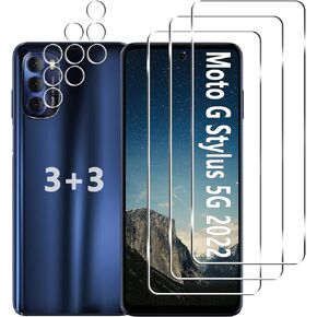 [3+3 Pack] Moto G Stylus 5G 2022 Screen Protector + Camera Lens Protector, 9H Tempered Glass, Anti Scratch, Easy Installation, Bubble Free, HD Screen Protector for Motorola Moto G Stylus 5G 2022