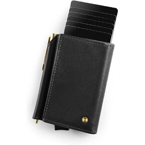 Mini Cardholder Wallet with Pen/Genuine Leather Wallet for Men & Women/Money Clip Wallet/Smart Card Holder / W3 (Brown Napa)