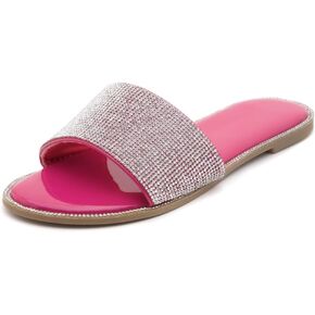 Herstyle Showstopper Womens Flat Sandals Fashion Rhinestone Slides Black Gold Silver Dressy Flat Sandals Open Toe Slip on Slippers Casual Bling Sandal for Summer