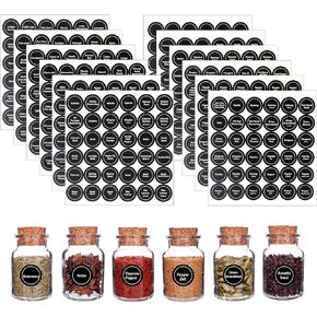 432Pcs Spice Labels Stickers Spice Labels for Food Containers 1.4in Black Spice Labels for Kitchen Waterproof Adhesive Round Preprinted Spice and Blank Labels for Jars, Caps, Spice Organizers