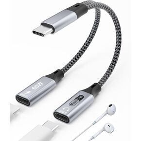 Dual USB C Headphone and Charger Adapter, 2 in 1 Type C Audio and Fast Charging Dongle USB C Splitter Cable for iPhone 15, Samsung Galaxy, Google Pixel, Android Series, iPad, Laptop in Kuwait