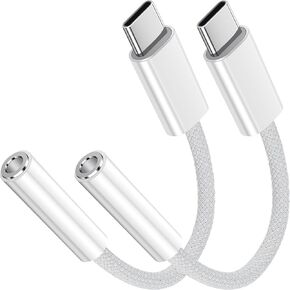 USB C to 3.5mm Jack Audio Adapter 2 Pack USB Type C to Headphone Aux Jack Adapter Dongle Cord Compatible with iPhone 15 Pro Max, Samsung Galaxy S24 S23 Ultra, iPad Pro, MacBook