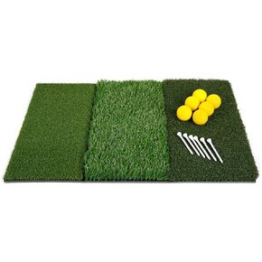 Orlimar Triple Surface Golf Hitting Mat, Portable Golf Practice Mat for Indoor/Outdoor Use, Folding Artificial Turf Mat Includes Foam Practice Balls and Golf Tees