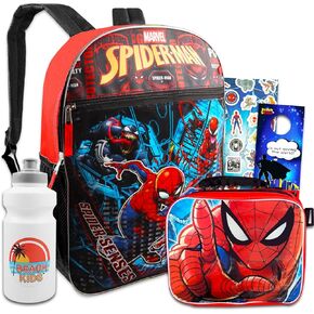 Marvel Studio Spiderman Backpack and Lunch Box Set - 16" Spiderman Backpack for Boys 8-12 Bundle with Spiderman Lunch Box for Boys 8-12, Water Bottle, More
