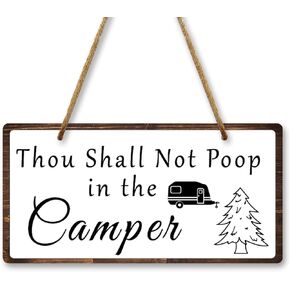 Funny Camping Sign No Pooping Hanging Sign 10x5 Inch Thou Shall Not Poop in the Camper Hanging Plaque Camping Sign Camper Decor Camper Bathroom Sign Wall Hanging Plaque Decor for RV Home Farmhouse