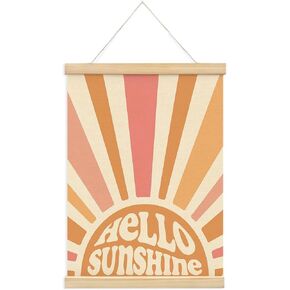 Mtrgdn Hello Sunshine Boho Summer Sun Decor Poster Hanger Frame - Door Wall Boho Nursery Wooden Frames,Motivational Wall Hanging Banner Decor for Bedroom Playroom Homeschool School 12x16 Inch