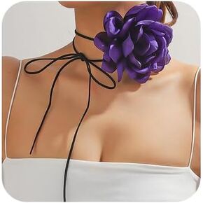 Denifery Flower Rose Choker Necklace Big Floral choker Necklace Flower Long Velvet Choker for Women Girls Bride Wedding Party Summer Necklaces