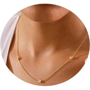 Gold Dainty Choker Necklace for Women,14K Gold Plated Station Necklace Womens CZ Chain Trendy Layering Necklaces Minimalist Simple Jewelry Gift