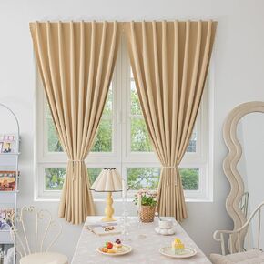 Magic Tape Stick on Curtains Blackout Curtains for Bedroom no Drillng Self Adhesive Curtain no Rod Small Window (Black, 35" W x 40" L) 2 Panels