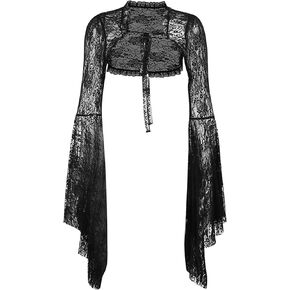 Women's Goth Shrug Black Gothic Crop Top Floral Lace Shrug Blouse See Through Sheer Shawl Cardigan Top