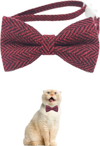 Chic Woven Stripe Bow Tie Breakaway Safety Collar for Cats and Small Dogs - Festive Style, Adjustable 9"-11.8" Kitten Collar (Beige) in Saudi Arabia