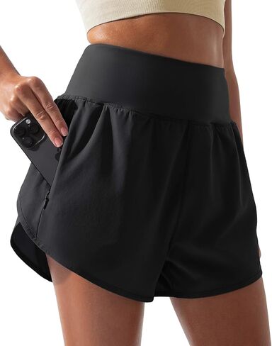 BebreezChic Women's High Waisted Running Shorts 4-Inch Quick-Dry Gym Workout Sports Shorts with Zippered Pockets. in Saudi Arabia