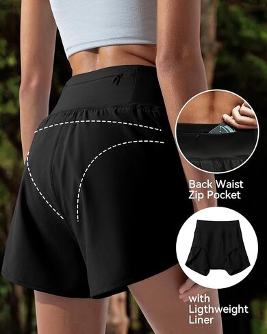 BebreezChic Women's High Waisted Running Shorts 4-Inch Quick-Dry Gym Workout Sports Shorts with Zippered Pockets. in Saudi Arabia