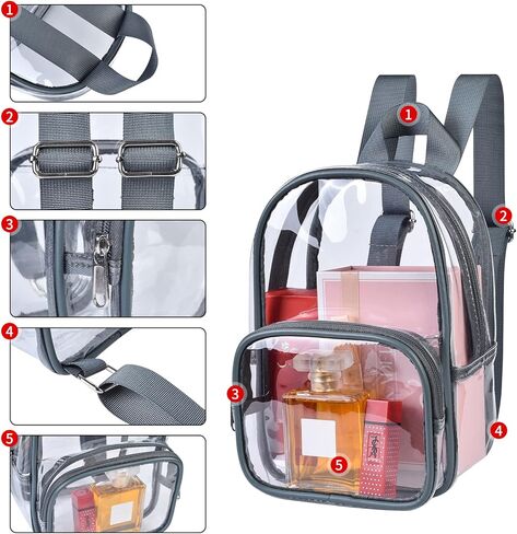 حقيبة ظهر MAY TREE صغيرة شفافة أنيقة وجذابة وشفافة ومعتمدة للعمل والحفلات الموسيقية والأمن والسفر والرياضات (رمادي) in Kuwait