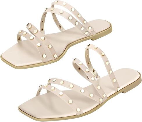 DAYDAYGO Sandals for women - Cute Square Open Toe Dressy Slide Sandal - Comfortable Stylish Flat Sandal Slides Shoes With Striking straps and Soft Memory Foam Insole in Saudi Arabia