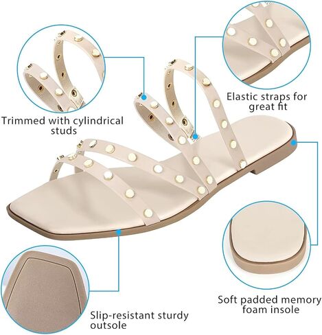 DAYDAYGO Sandals for women - Cute Square Open Toe Dressy Slide Sandal - Comfortable Stylish Flat Sandal Slides Shoes With Striking straps and Soft Memory Foam Insole in Saudi Arabia