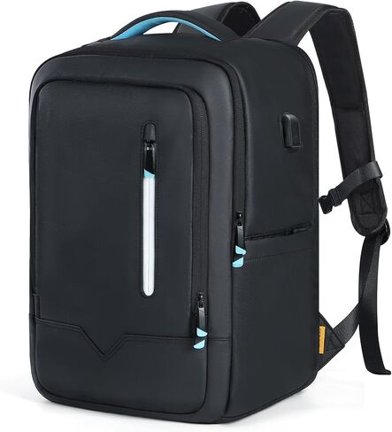 حقيبة ظهر للأعمال للرجال، حقيبة ظهر للكمبيوتر المحمول مقاس 17 بوصة يمكن حملها أثناء الطيران وحقائب ظهر للكمبيوتر الاحترافية مع منفذ شحن USB للعمل والسفر والتنقلات الجامعية باللون الأسود in Kuwait