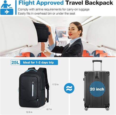 حقيبة ظهر للأعمال للرجال، حقيبة ظهر للكمبيوتر المحمول مقاس 17 بوصة يمكن حملها أثناء الطيران وحقائب ظهر للكمبيوتر الاحترافية مع منفذ شحن USB للعمل والسفر والتنقلات الجامعية باللون الأسود in Kuwait
