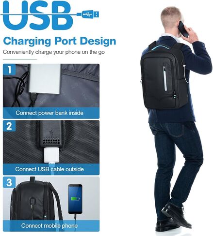 حقيبة ظهر للأعمال للرجال، حقيبة ظهر للكمبيوتر المحمول مقاس 17 بوصة يمكن حملها أثناء الطيران وحقائب ظهر للكمبيوتر الاحترافية مع منفذ شحن USB للعمل والسفر والتنقلات الجامعية باللون الأسود in Kuwait