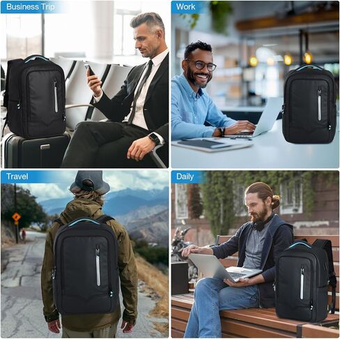 حقيبة ظهر للأعمال للرجال، حقيبة ظهر للكمبيوتر المحمول مقاس 17 بوصة يمكن حملها أثناء الطيران وحقائب ظهر للكمبيوتر الاحترافية مع منفذ شحن USB للعمل والسفر والتنقلات الجامعية باللون الأسود in Kuwait