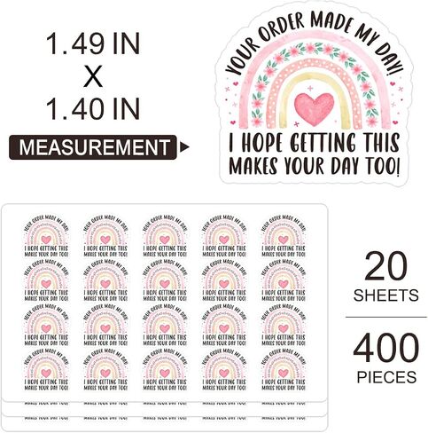 Your Order Made My Day Stickers, Cute Pink Floral Rainbow Stickers,Small Business Stickers,Handmade Business Sticker,Thank You Small Business Stickers for Packages, 400 PCS in Saudi Arabia