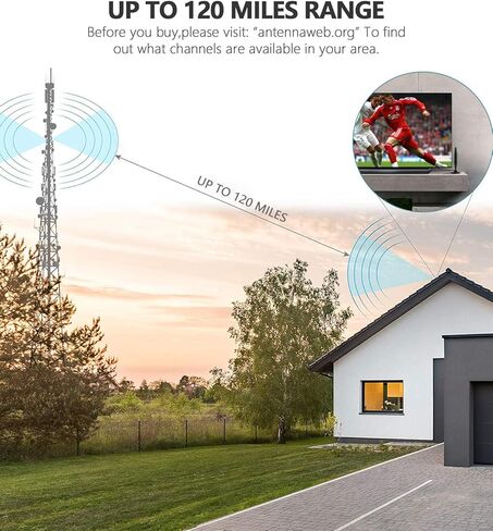 هوائي التلفزيون - هوائي HDTV يدعم 4K 1080P، هوائي رقمي لنطاق 130+ ميل للتلفزيون عالي الدقة، هوائي قنوات VHF UHF مع معزز إشارة مكبر الصوت - كابل محوري بطول 18 قدمًا in Kuwait