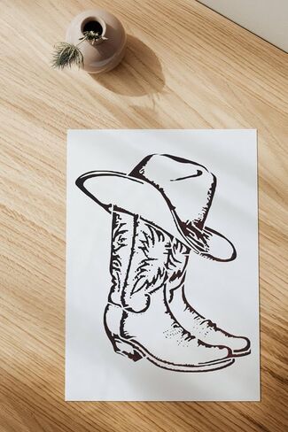 Cowboy Boots and Hat Stencil Set, 9x7.5 Inches Mylar for Crafting and Decor in Saudi Arabia